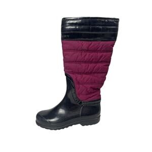 Burberry Pink Black Quilted Slip On Round Toe Knee High Snow Rain Boots Size 7.5